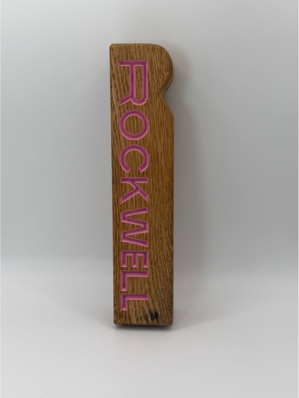 Rockwell Wood Beer Tap Handle Pink Lettering Rustic Bar Kegerator Tap, Wood